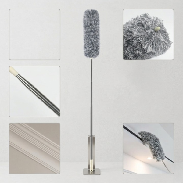Grey Microfiber Flexible Duster – Extendable & Bendable Cleaning Tool with Telescopic Pole for High Ceilings, Fans, and Tight Corners
